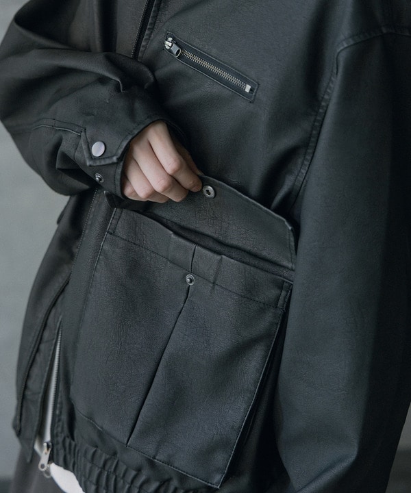 ビンテージシンセティックレザーファーカラー脱着フライトブルゾン 詳細画像 22