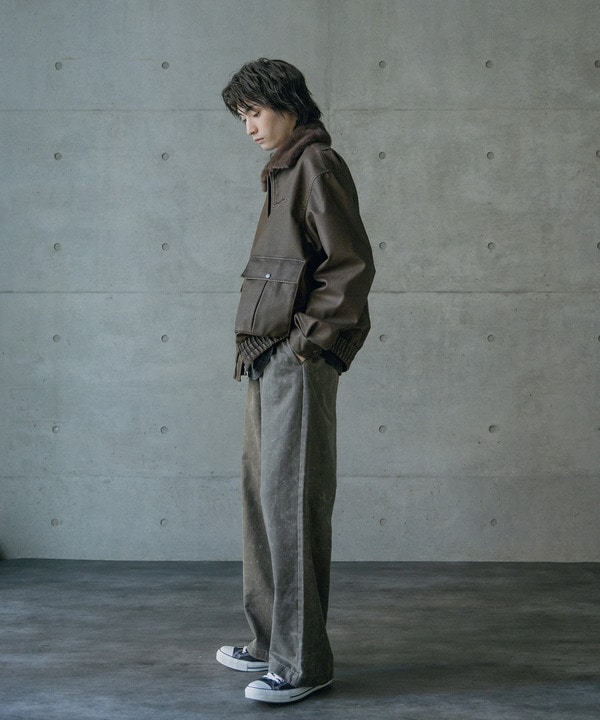 ビンテージシンセティックレザーファーカラー脱着フライトブルゾン 詳細画像 3