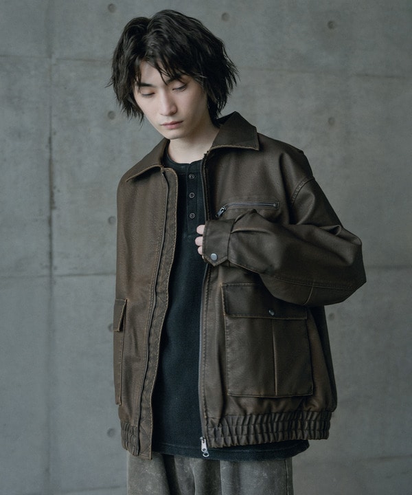 ビンテージシンセティックレザーファーカラー脱着フライトブルゾン 詳細画像 8