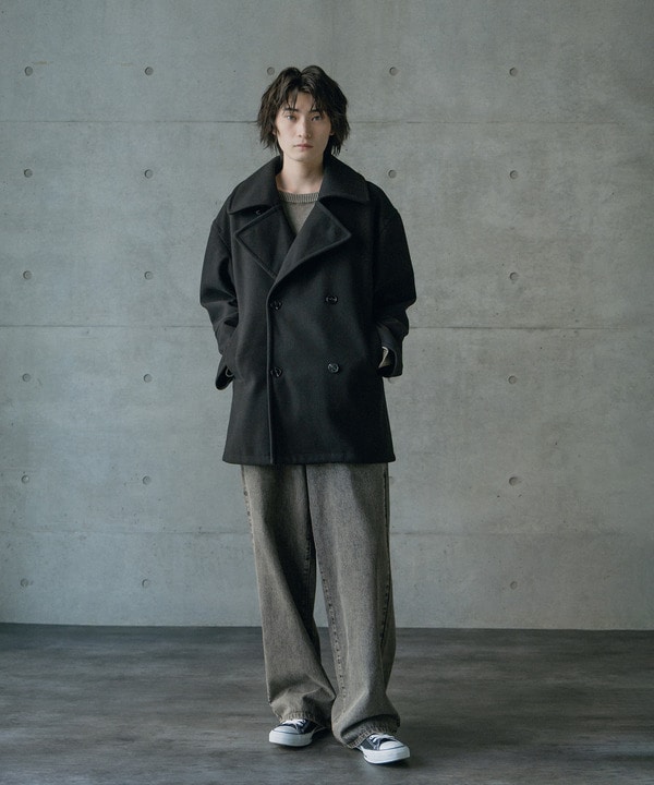 フェイクメルトンオーバーサイズビッグカラーピーコート 詳細画像 12