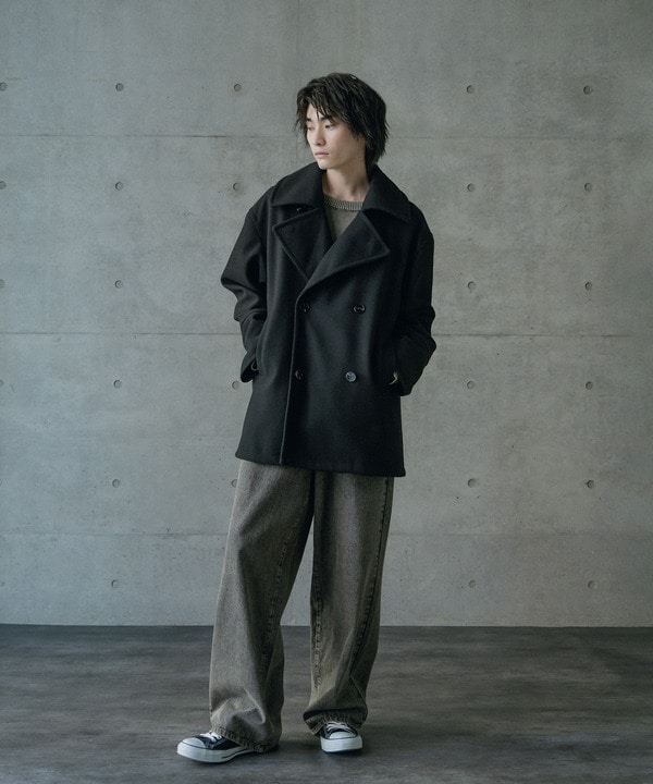 フェイクメルトンオーバーサイズビッグカラーピーコート 詳細画像 13