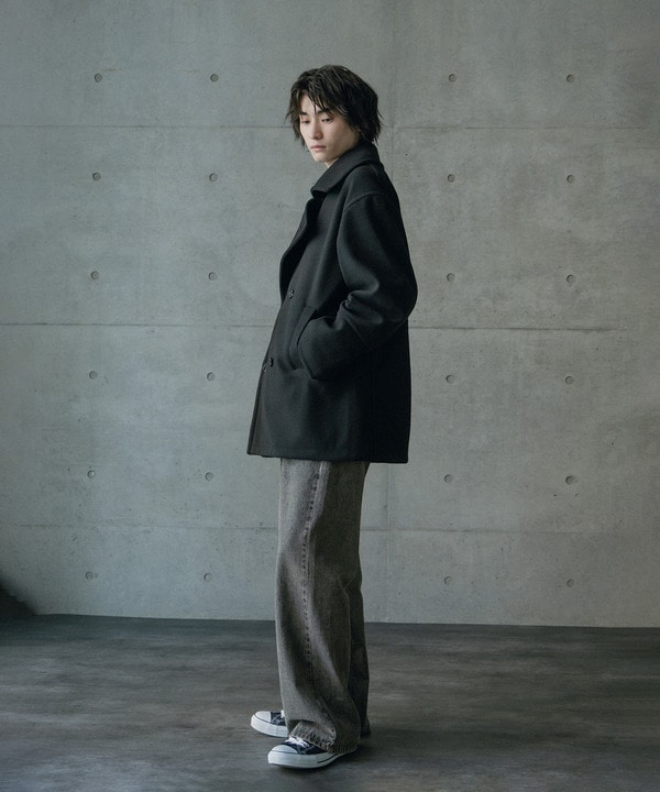 フェイクメルトンオーバーサイズビッグカラーピーコート 詳細画像 14