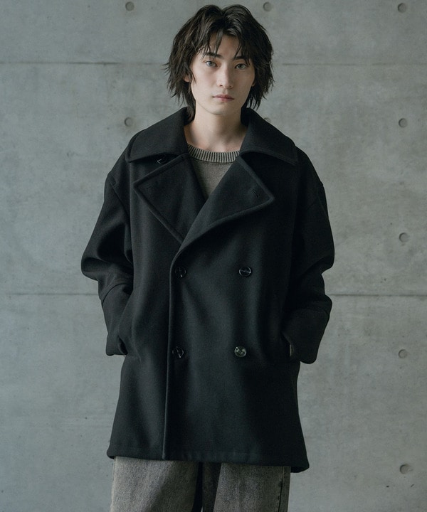 フェイクメルトンオーバーサイズビッグカラーピーコート 詳細画像 16