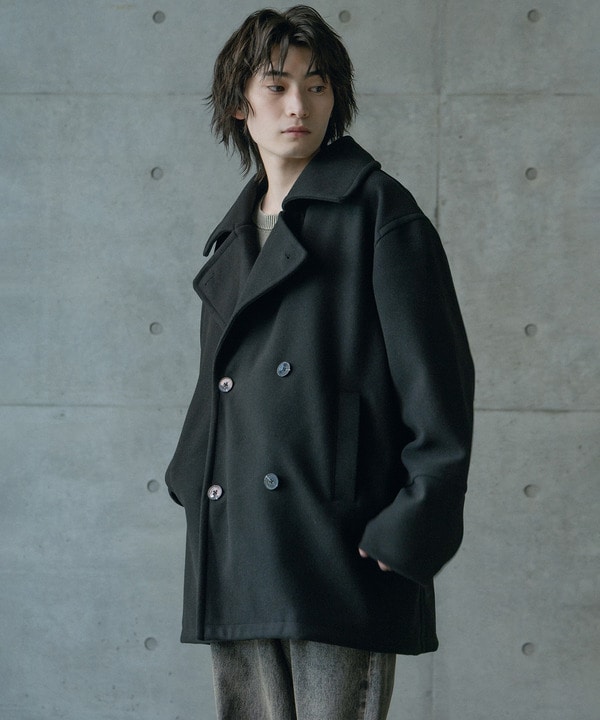 フェイクメルトンオーバーサイズビッグカラーピーコート 詳細画像 17