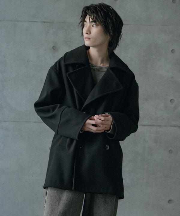 フェイクメルトンオーバーサイズビッグカラーピーコート 詳細画像 18