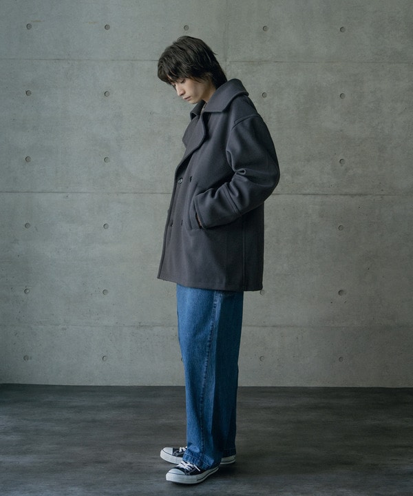 フェイクメルトンオーバーサイズビッグカラーピーコート 詳細画像 2