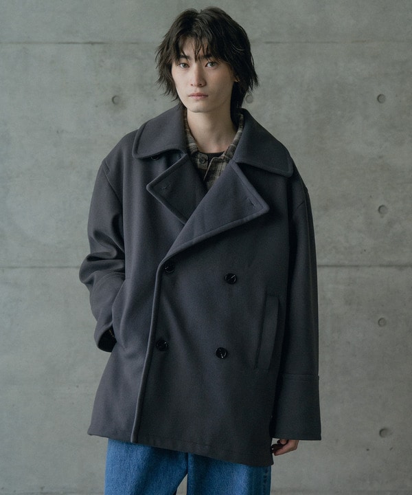 フェイクメルトンオーバーサイズビッグカラーピーコート 詳細画像 4