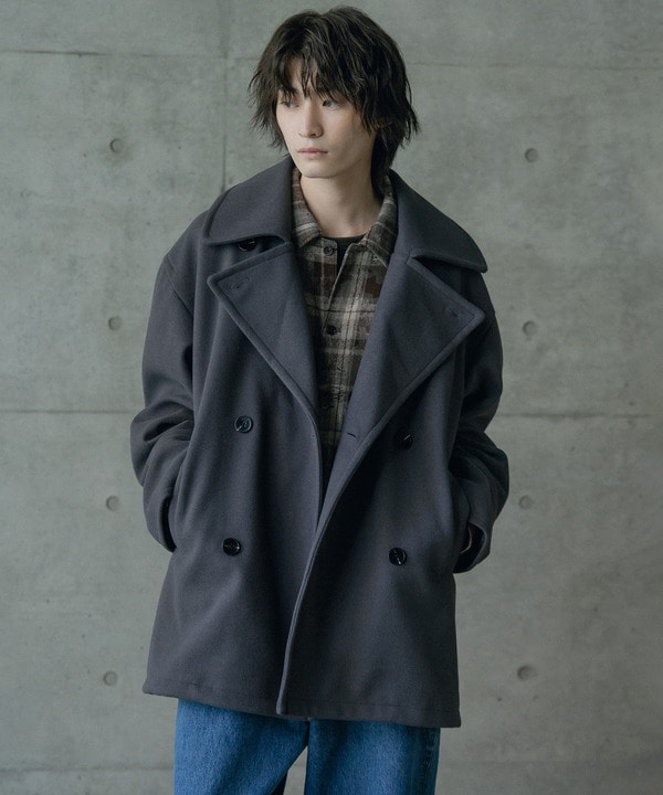 フェイクメルトンオーバーサイズビッグカラーピーコート 詳細画像 5