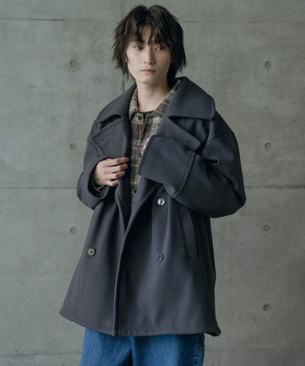 フェイクメルトンオーバーサイズビッグカラーピーコート 詳細画像 6