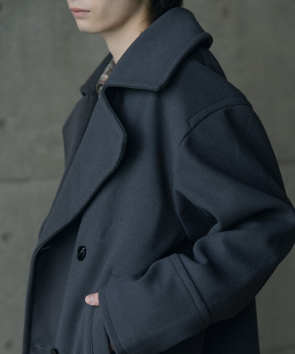 フェイクメルトンオーバーサイズビッグカラーピーコート 詳細画像 7