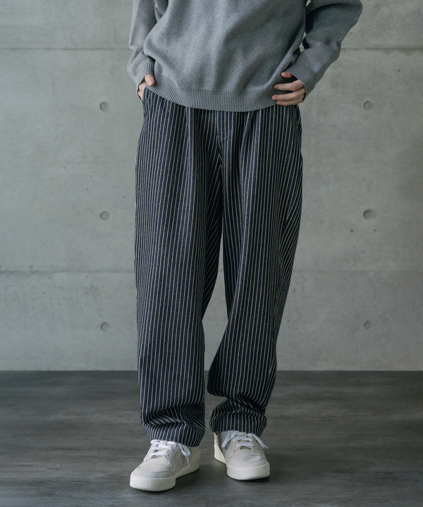 ストレッチヒッコリーワンタックワイドテーパードパンツ 詳細画像 10