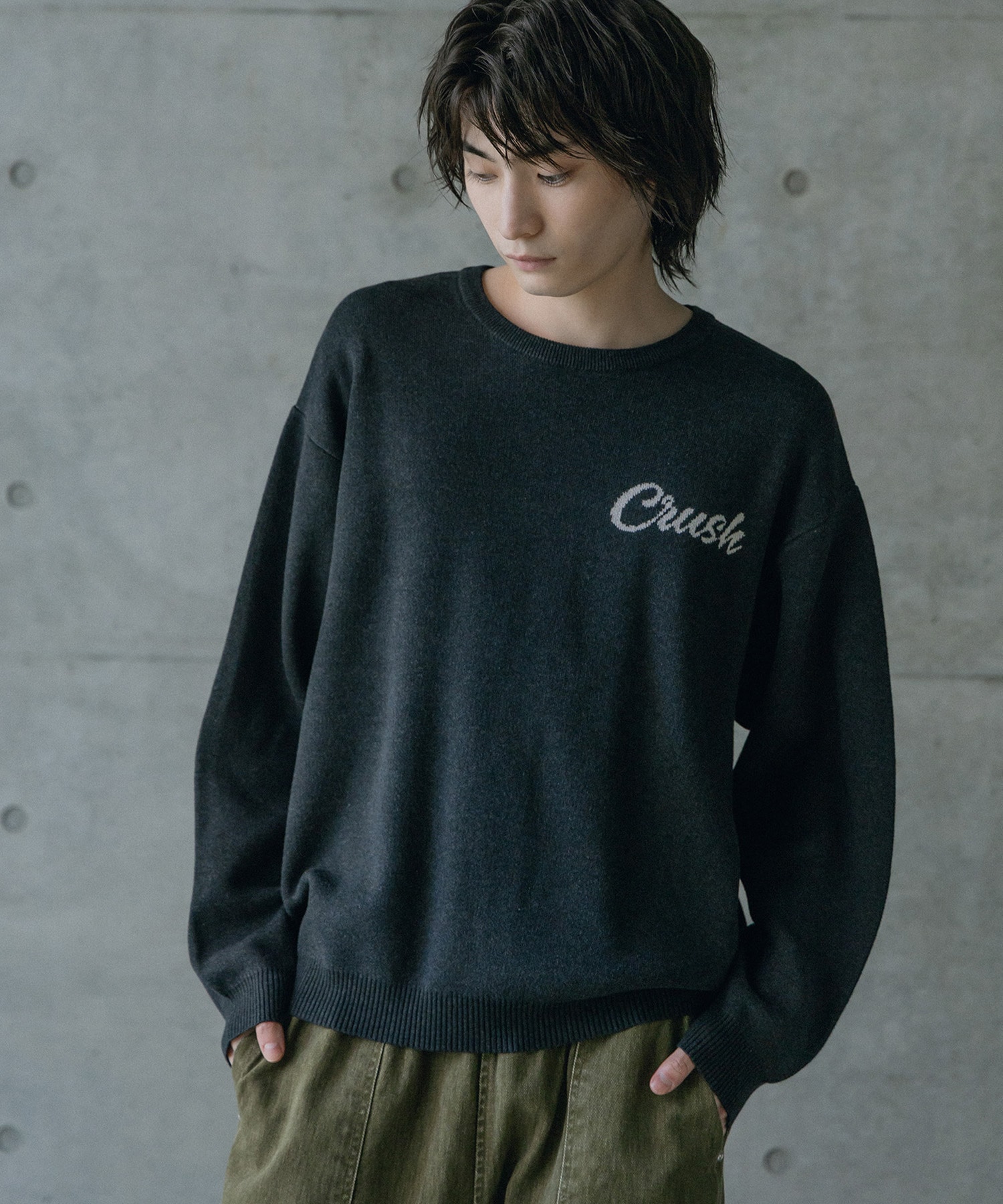 ONEOREIGHT ジャガードニットセーター　（ブラック） Wジャガードオーバーサイズロゴプルオーバーニット｜メンズ