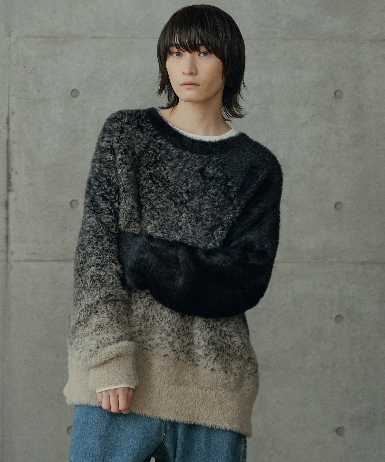 モヘア風Wジャガードグラデーションニット｜メンズファッション通販