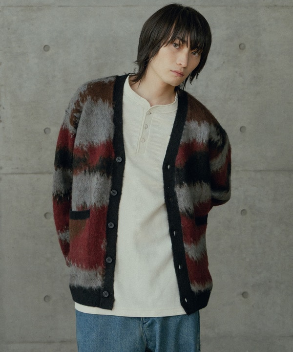 カモフラ風Wジャガードカーディガン 詳細画像 5