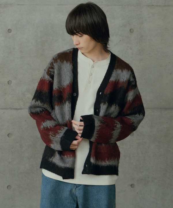 カモフラ風Wジャガードカーディガン 詳細画像 6