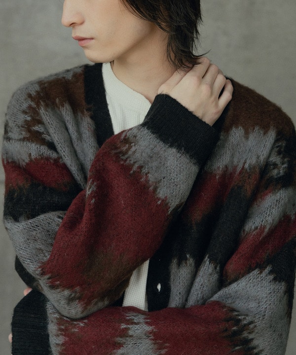 カモフラ風Wジャガードカーディガン 詳細画像 9