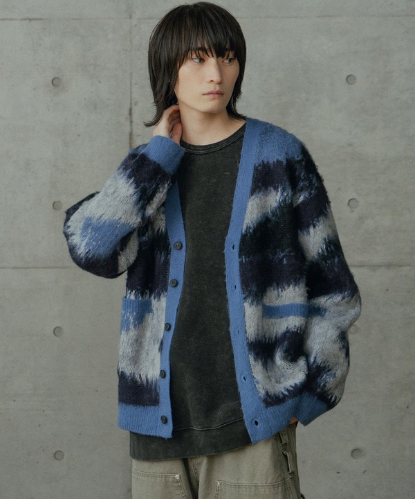 カモフラ風Wジャガードカーディガン 詳細画像 ネイビー 1