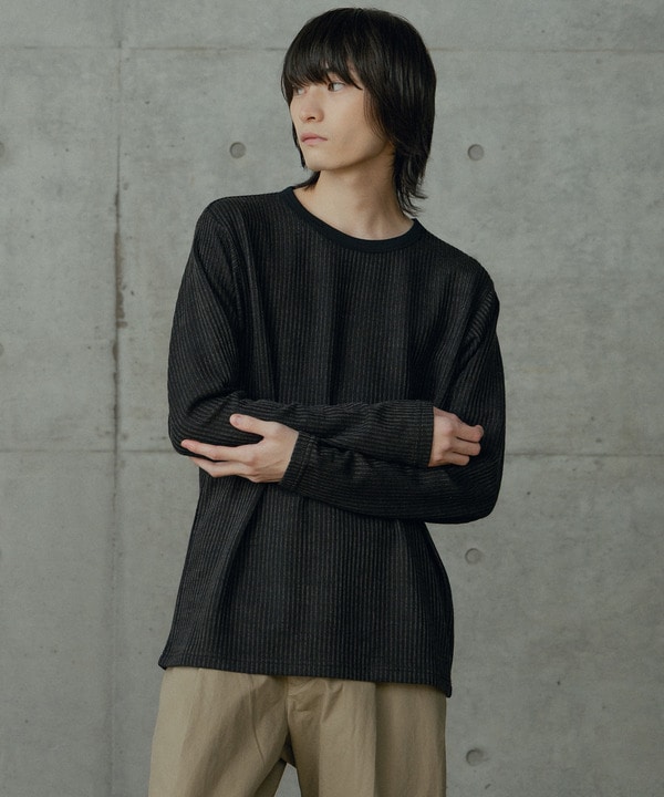 ニットライクストライプカットロンT 詳細画像 ブラック 1
