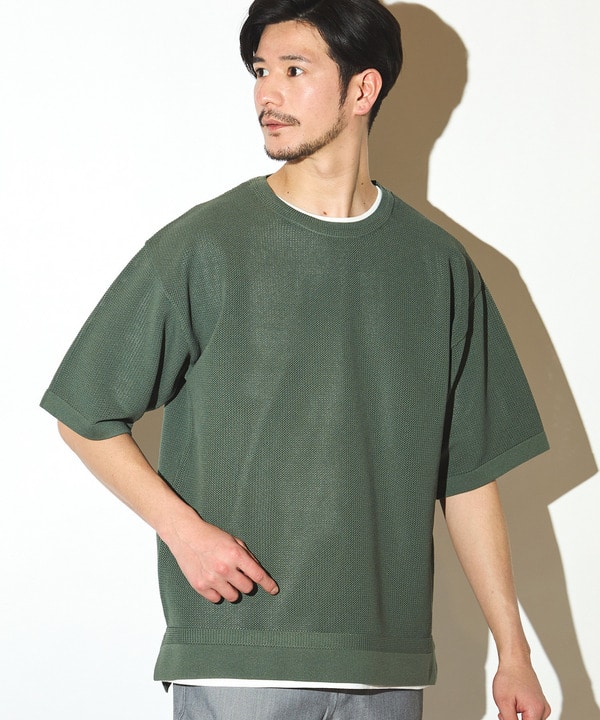 【セットアイテム】メッシュニット 5分袖 レイヤードTシャツ 詳細画像 グリーン 1