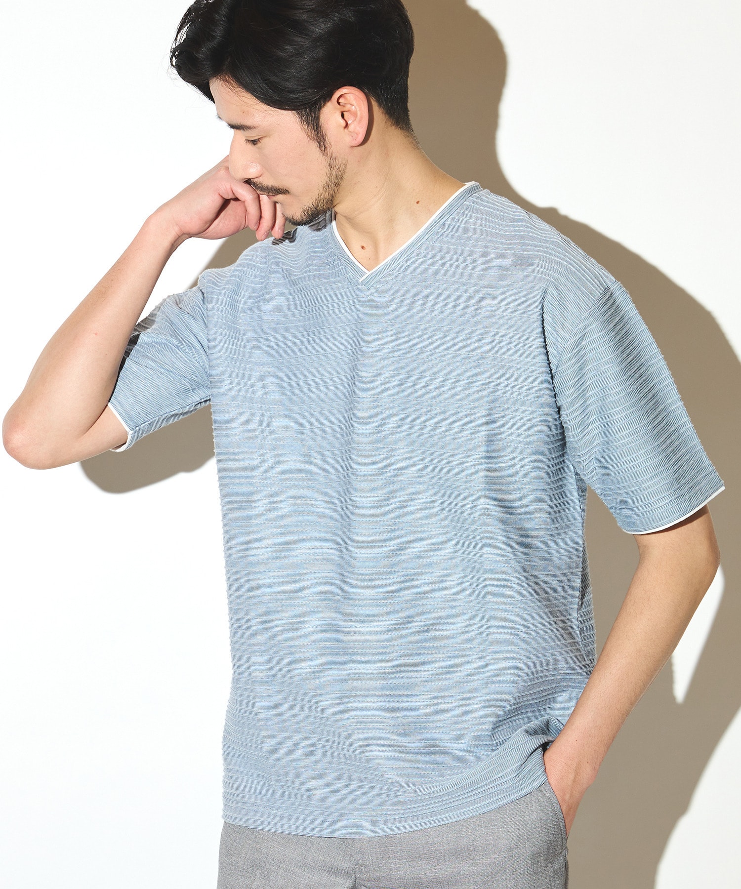 タックジャガードVネックTシャツ｜メンズファッション通販 MEN'S 