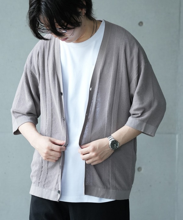 ＊WEB限定 シアーストライプルーズフィット5分袖カーディガン 詳細画像 グレー系 1