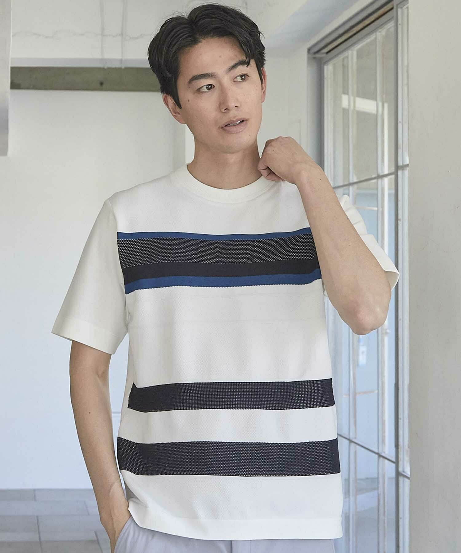 ちゅみＬＬ白黒パネルボーダー背コットンレース切替Ｔシャツ zz-M0852UTS011_1-1.jpg?1742440434