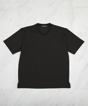 ストライプウェーブジャガード VネックTシャツ