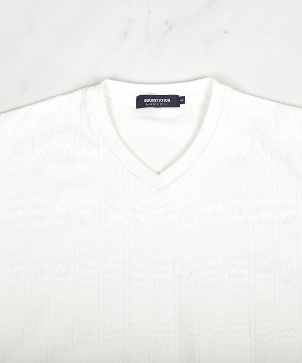 ストライプウェーブジャガード VネックTシャツ 詳細画像 1