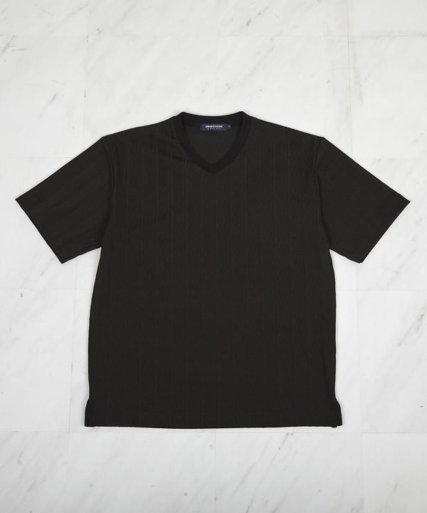 ストライプウェーブジャガード VネックTシャツ 詳細画像 ブラック 1