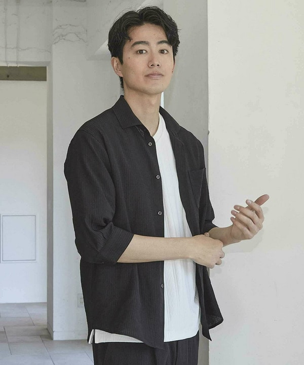 タックストライプローン7分袖シャツ 詳細画像 1