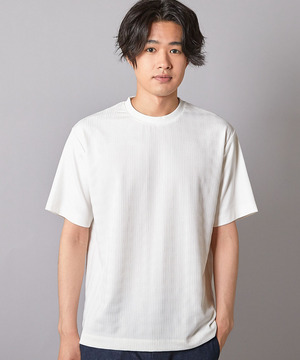チェックジャガード×袖ポンチ 異素材Tシャツ