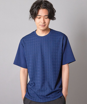 チェックジャガード×袖ポンチ 異素材Tシャツ