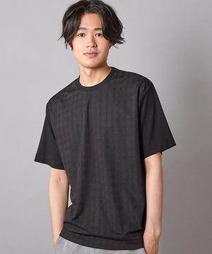 チェックジャガード×袖ポンチ 異素材Tシャツ