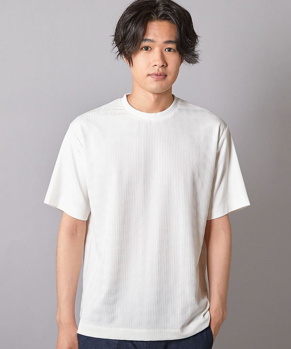 チェックジャガード×袖ポンチ 異素材Tシャツ 詳細画像 ホワイト 1