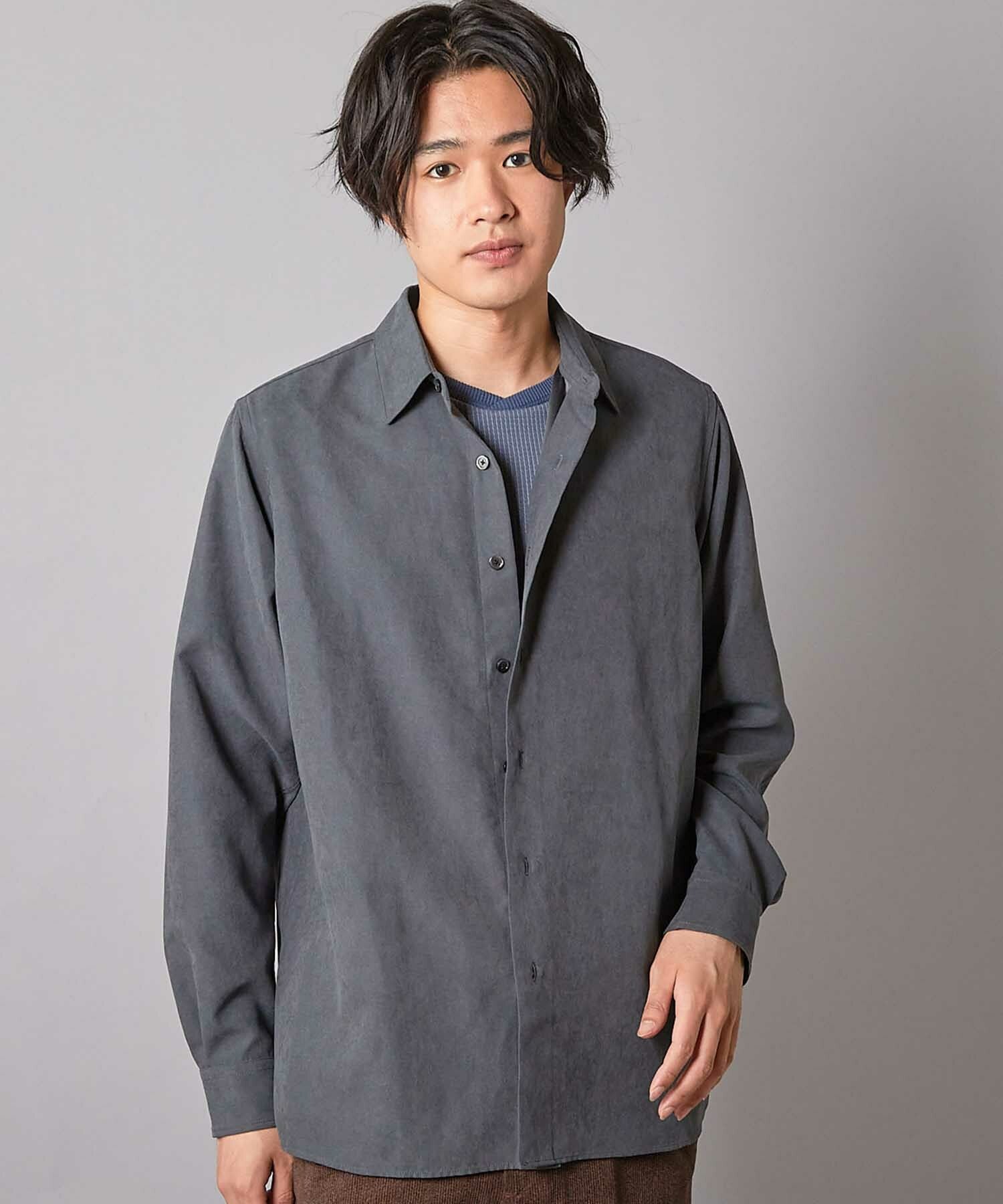 さんぺい リラックスフィット フェイクスウェードシャツ｜メンズ