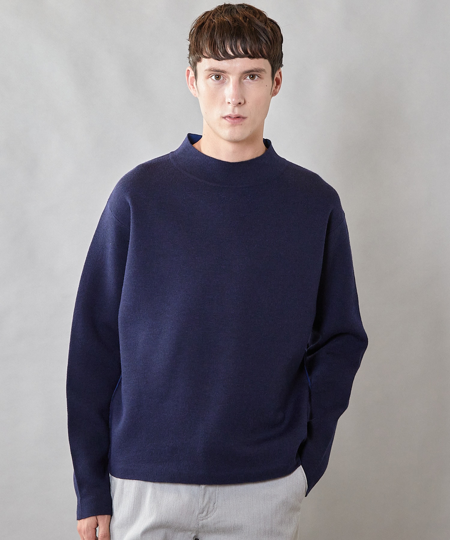 ウォッシャブル素材】モックネック Wフェイスリバーシブルニット