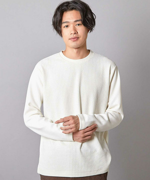 異素材コンビ ワッフルジャガードTee
