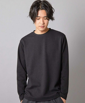 異素材コンビ ワッフルジャガードTee