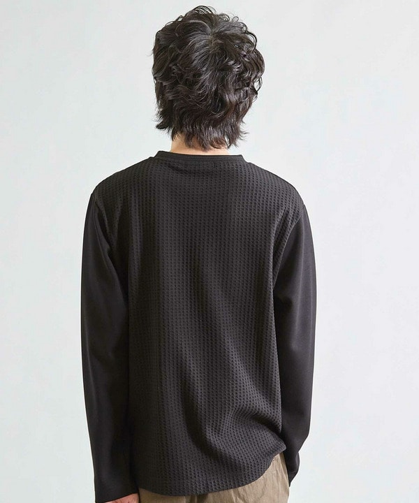 異素材コンビ ワッフルジャガードTee 詳細画像 14