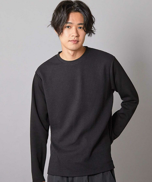 異素材コンビ ワッフルジャガードTee 詳細画像 6