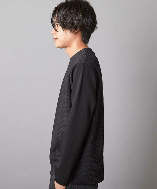 異素材コンビ ワッフルジャガードTee 詳細画像 7
