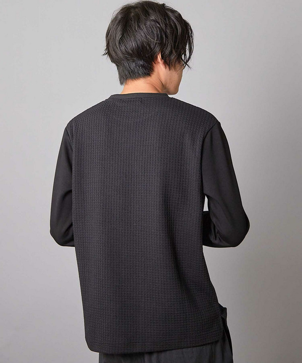 異素材コンビ ワッフルジャガードTee 詳細画像 8
