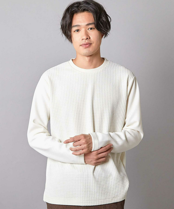 異素材コンビ ワッフルジャガードTee 詳細画像 ホワイト 1