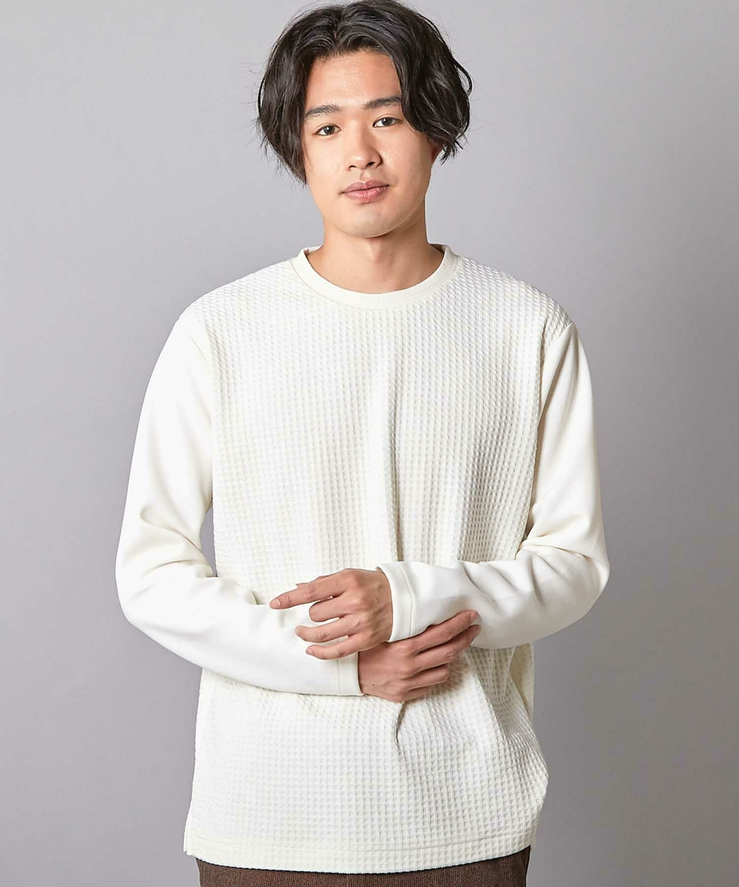 Hungry＆Angry カットソー 異素材コンビ ワッフルジャガードTee｜メンズファッション通販
