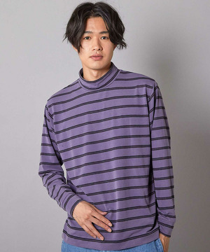 フェードジャガードボーダー モックネックTシャツ