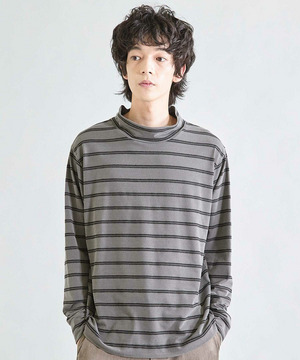 フェードジャガードボーダー モックネックTシャツ