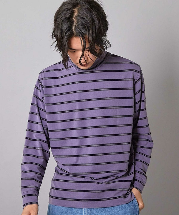 フェードジャガードボーダー モックネックTシャツ｜メンズ