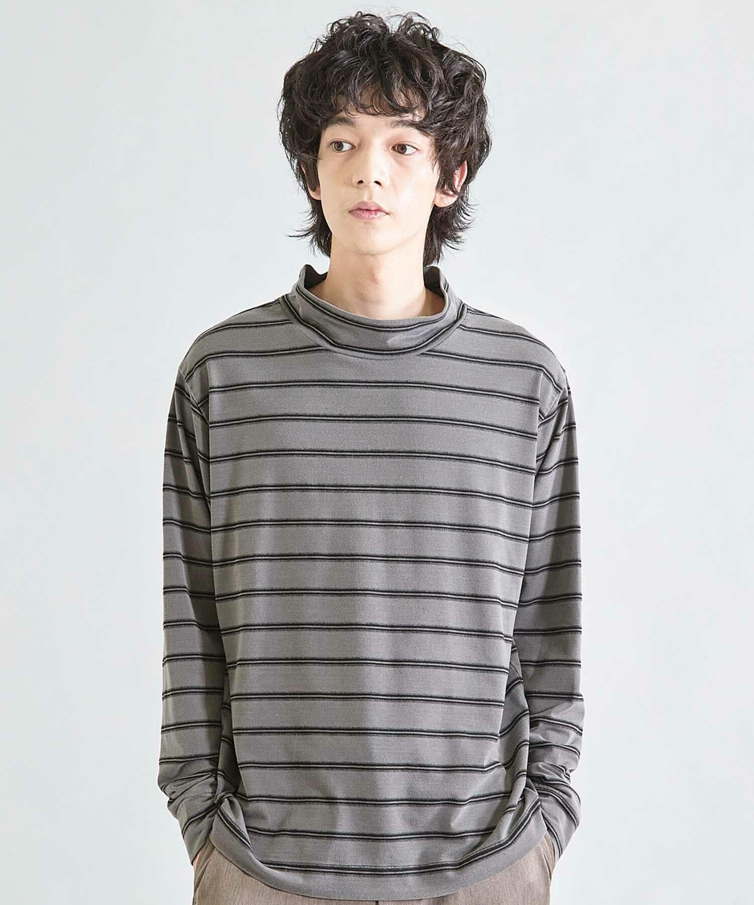 フェードジャガードボーダー モックネックTシャツ｜メンズ
