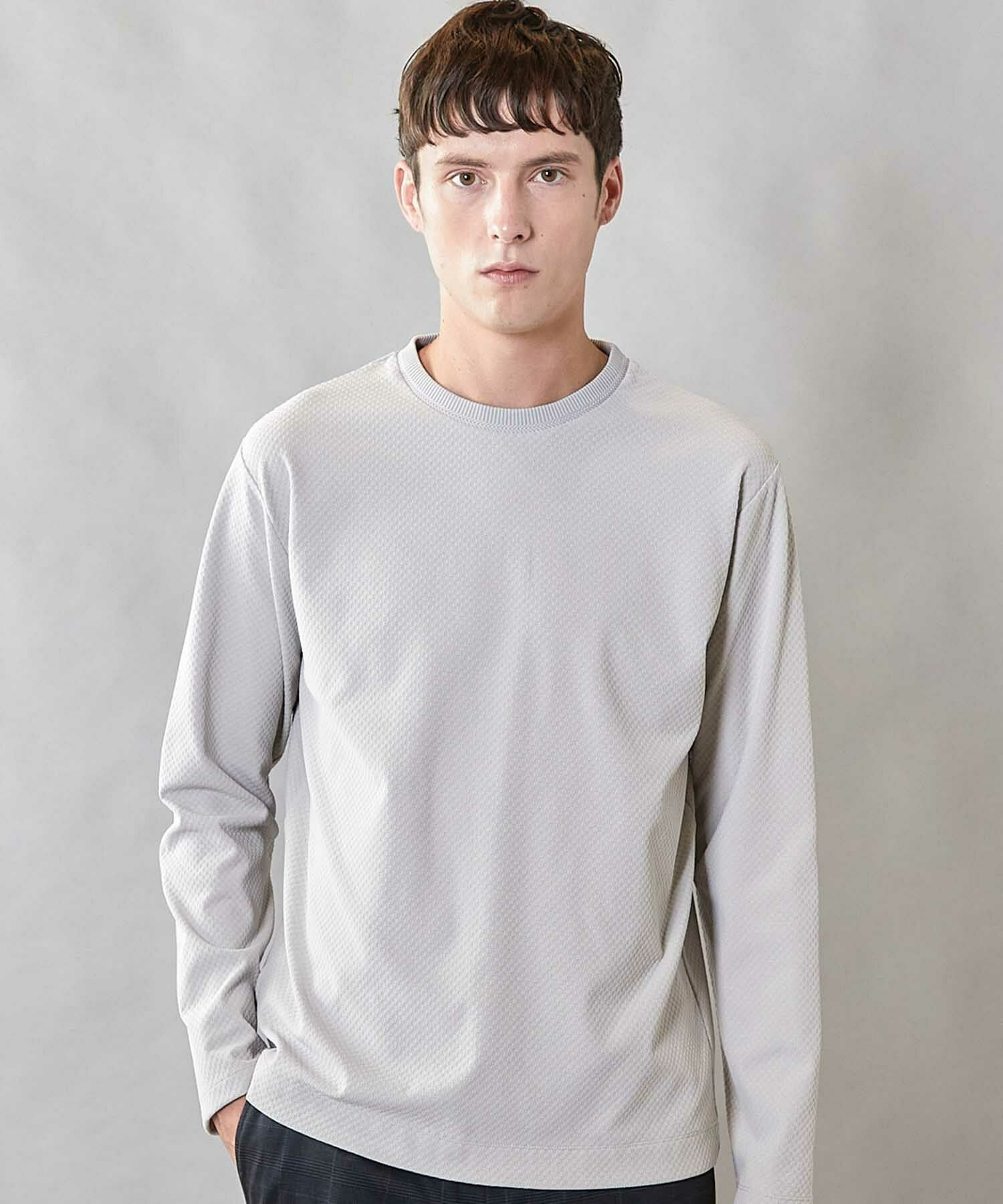 速乾・抗菌」】スクエアジャガードクルーネックロンT｜メンズ