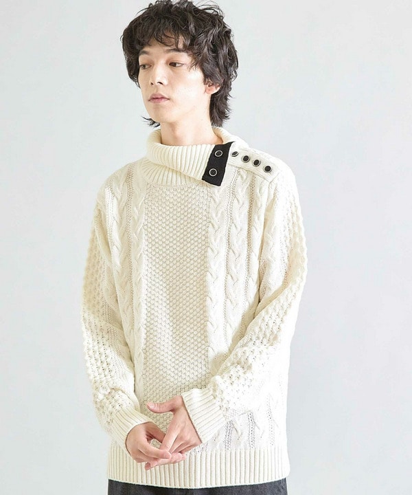 【ウォッシャブル素材】ドクターネックケーブルニット 詳細画像 1